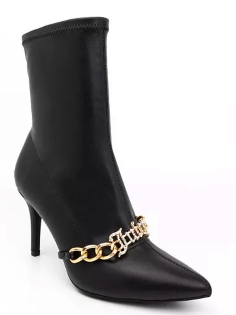 🆕 JUICY COUTURE Women’s Tommi Booties NWT Black Gold Stiletto Boots Size 8.5